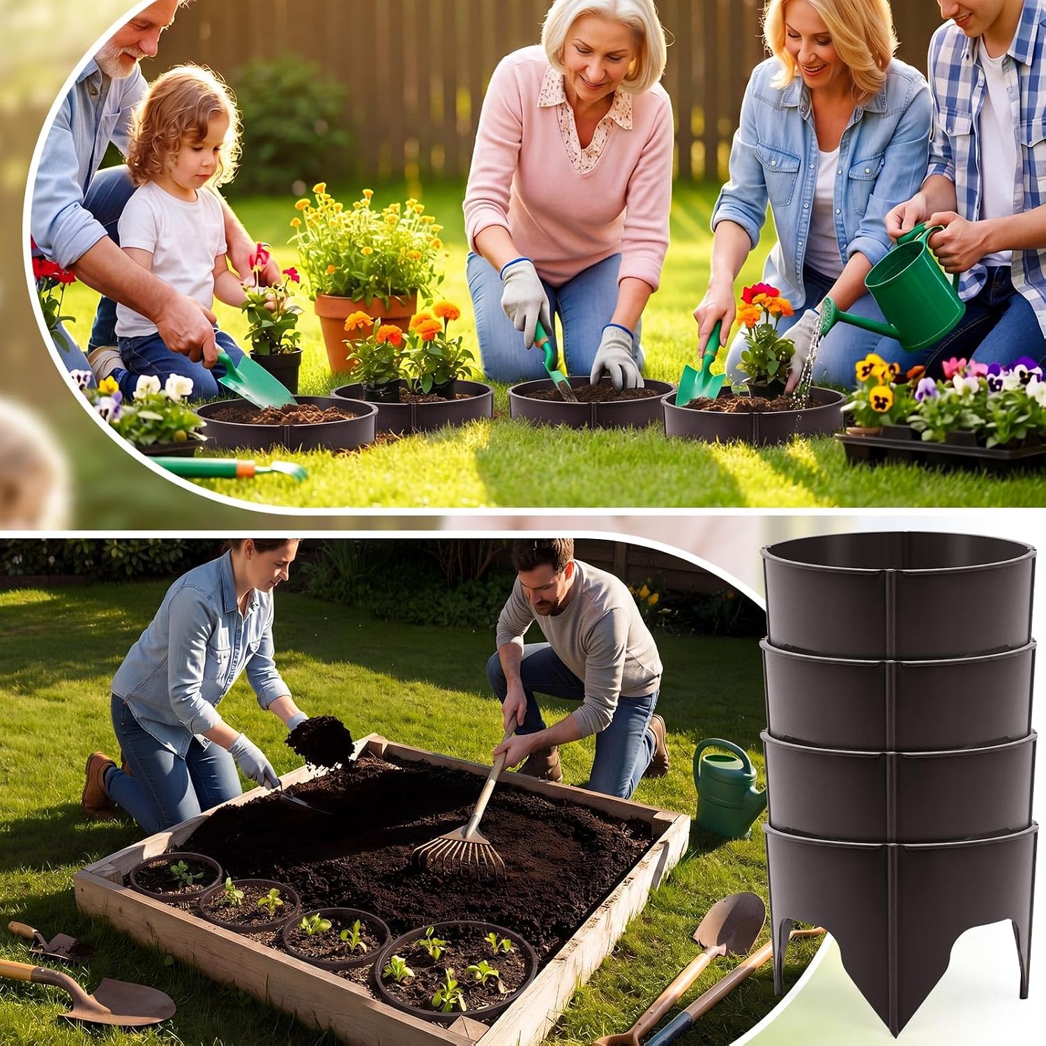 50 Pcs Planting Grow Rings, Diameter Range 8.2-15.7 Inches, Adjustable Interlocking Plant Support Rings with Mallet