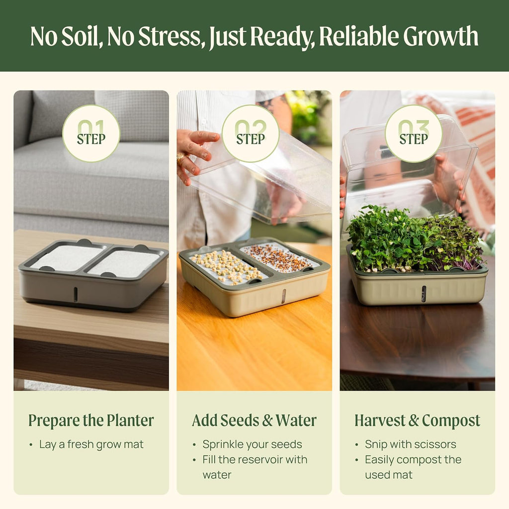 Self-Watering Microgreens Growing Kit with 20 Capillary Grow Mats and Humidity Domes, 4 Trays for Growing Multiple