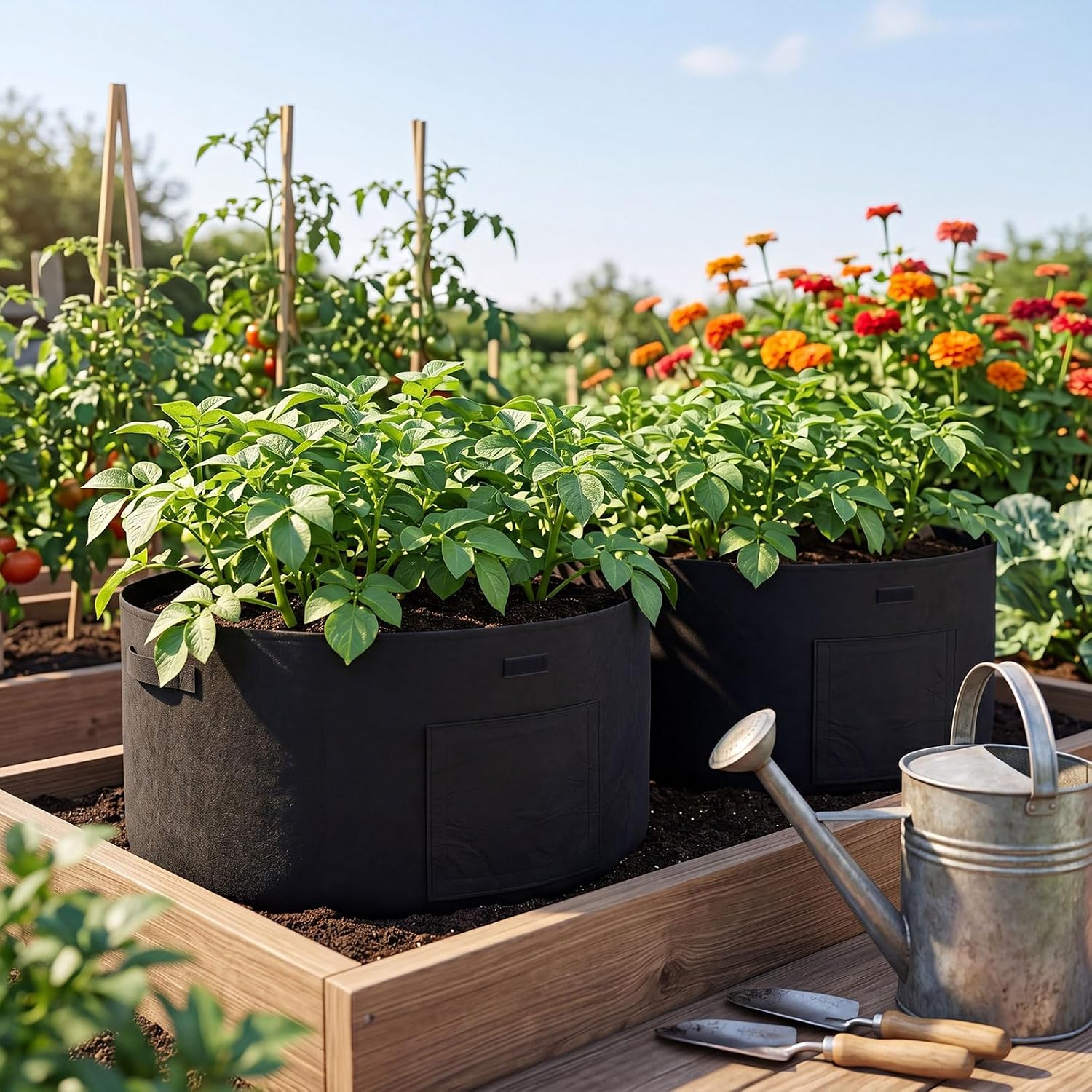6 Pcs 30 Gallon Potato Grow Bags with 2 View Windows Heavy Duty Pots Growing Containers with Sturdy Handles, Potato
