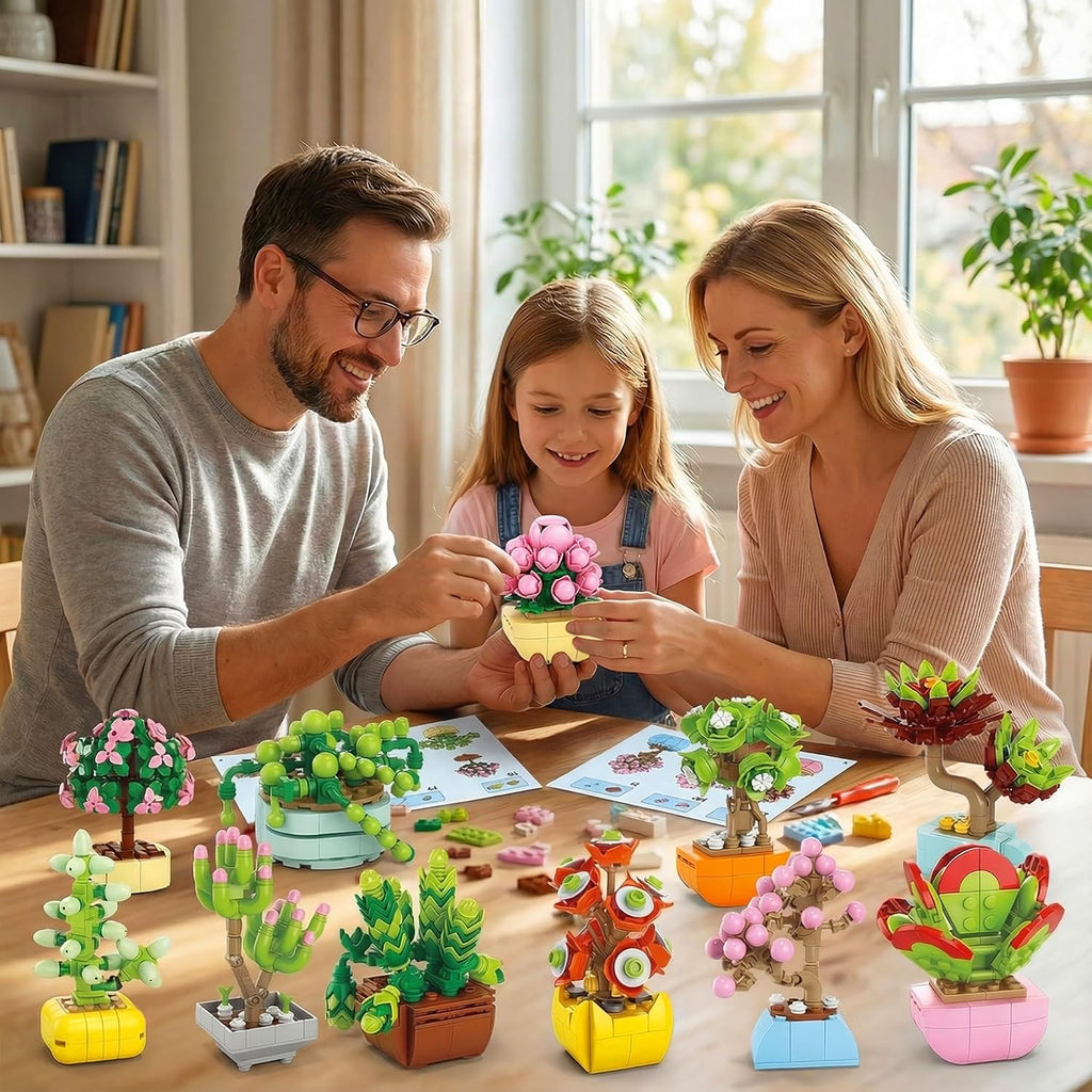 BIZNESMEN 12 Pack Succulent & Flower Building Block Set, 1255 PCS Botanical Garden DIY Kit - Creative STEM & Desk Decor