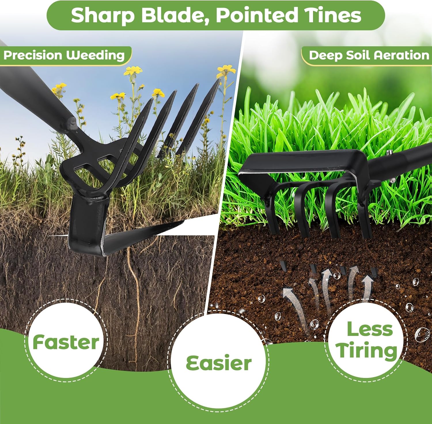Garden Hoe,2 in 1 Heavy Duty Stirrup Hoe and Cultivator Gardening Tool Set with 62 inch Long Handle,Lightweight Hoes