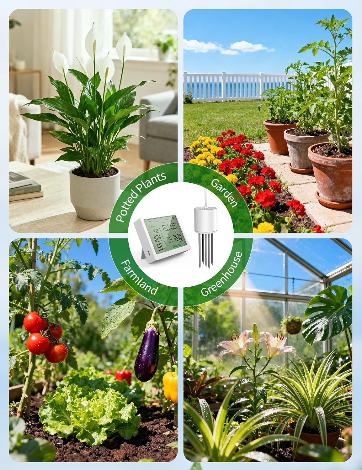 7 in 1 Soil Meter, Digital Soil Test Kit of PH/Sunlight/Fertility/Soil & Air Temp, Humidity Meter for Indoor & Outdoor