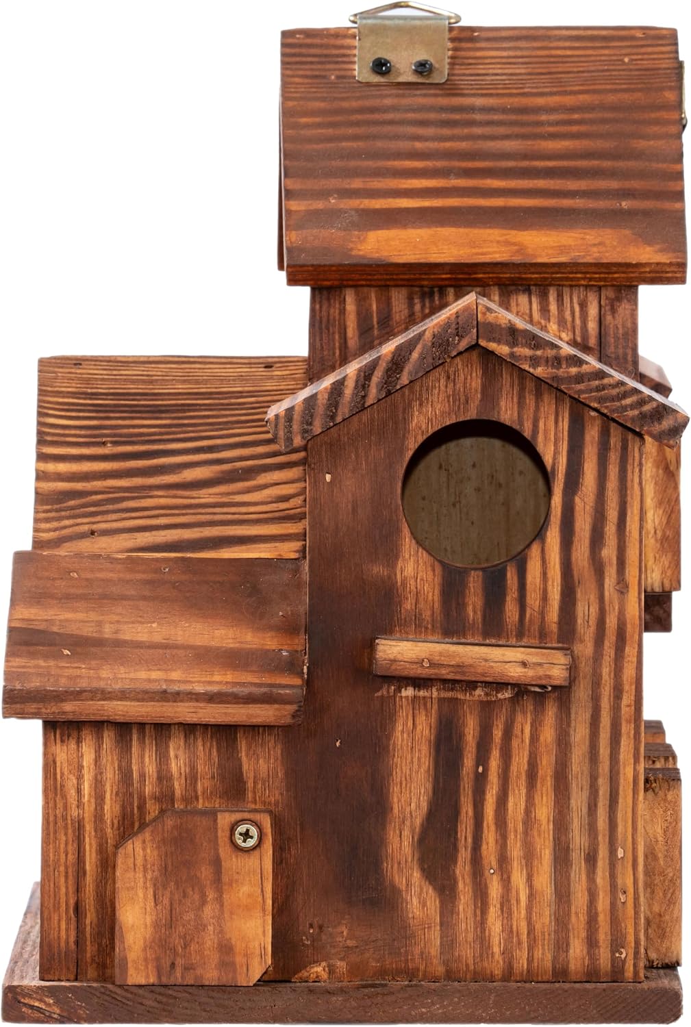 MIXUMON Bird House Outdoor, 6-Room Wooden Birdhouse for Outdoors & Outside, Carbonized Pine Wood Bird Houses with 1.57”