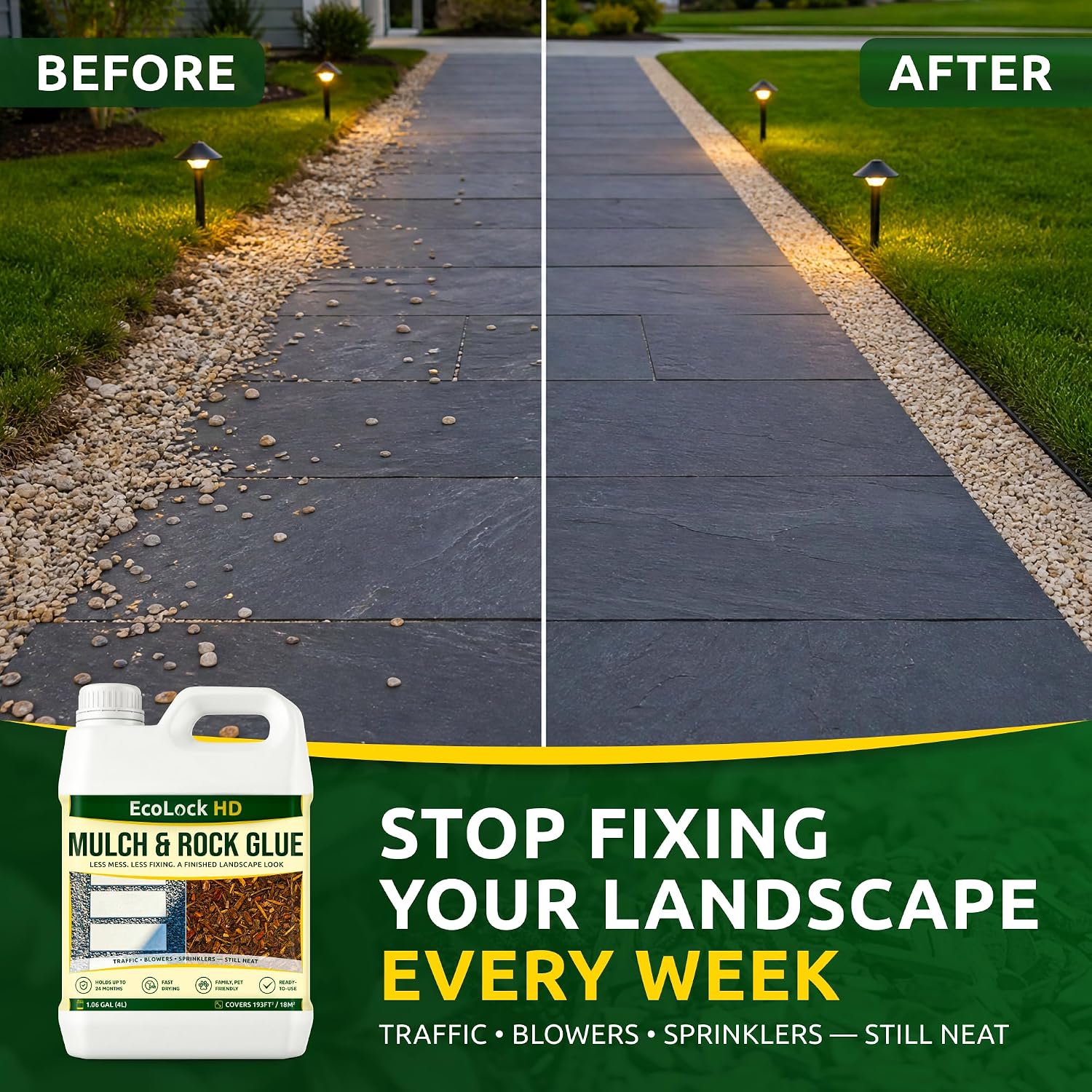 Rock & Mulch Glue for Landscaping Sprayer, Gravel Stabilizer 1 Gal | Outdoor Pea Gravel Glue, Fast-Drying, Garden & Pet