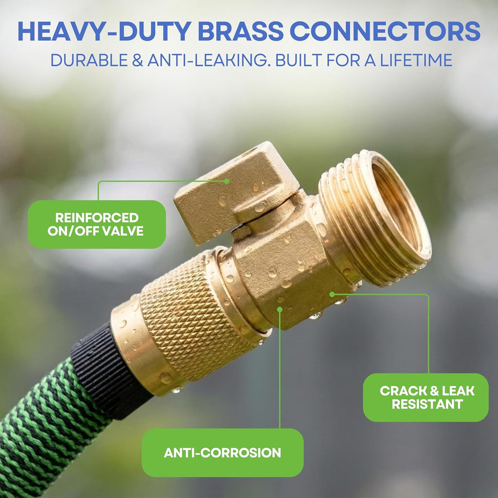 J&B XpandaHose 100ft Expandable Garden Hose, Lightweight, Brass Connectors | Ultra Strong 3750D fabric, 4-layer latex