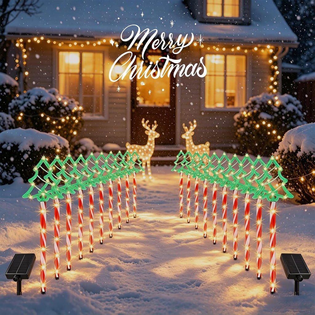 Solar Christmas Tree Pathway Lights Outdoor, 20 Pack Tree Candy Cane Lights