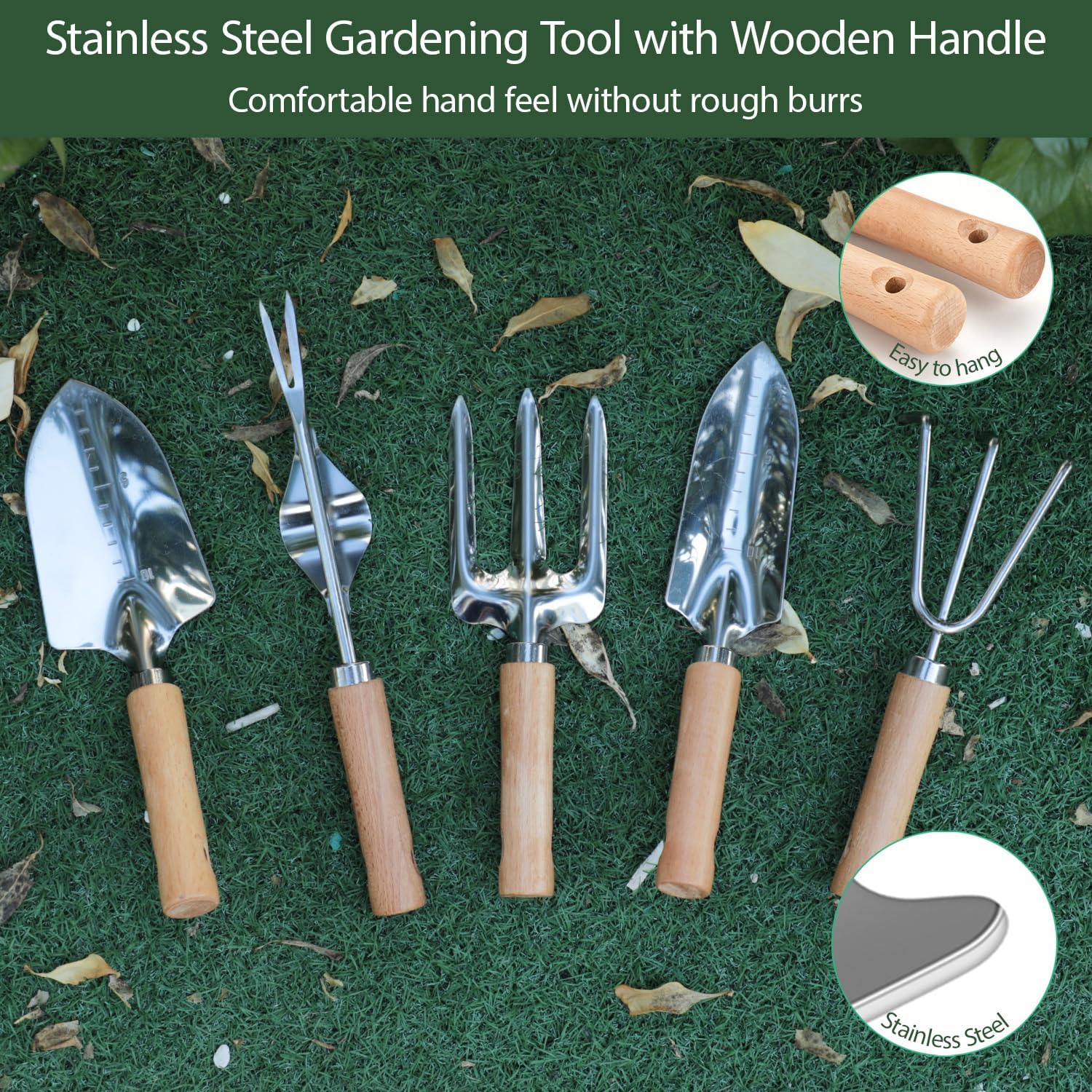 Garden Tool Set, 10 Piece Kit with Heavy Duty Folding Stool, Detachable Storage Tote Bag, Stainless Steel Tools, Gifts