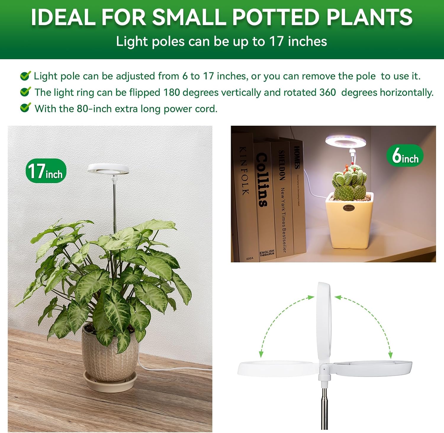 Plant Lights for Indoor Growing, Full Spectrum Grow Light with 48 LEDs, 5 Dimmable Levels Super Bright Halo Grow
