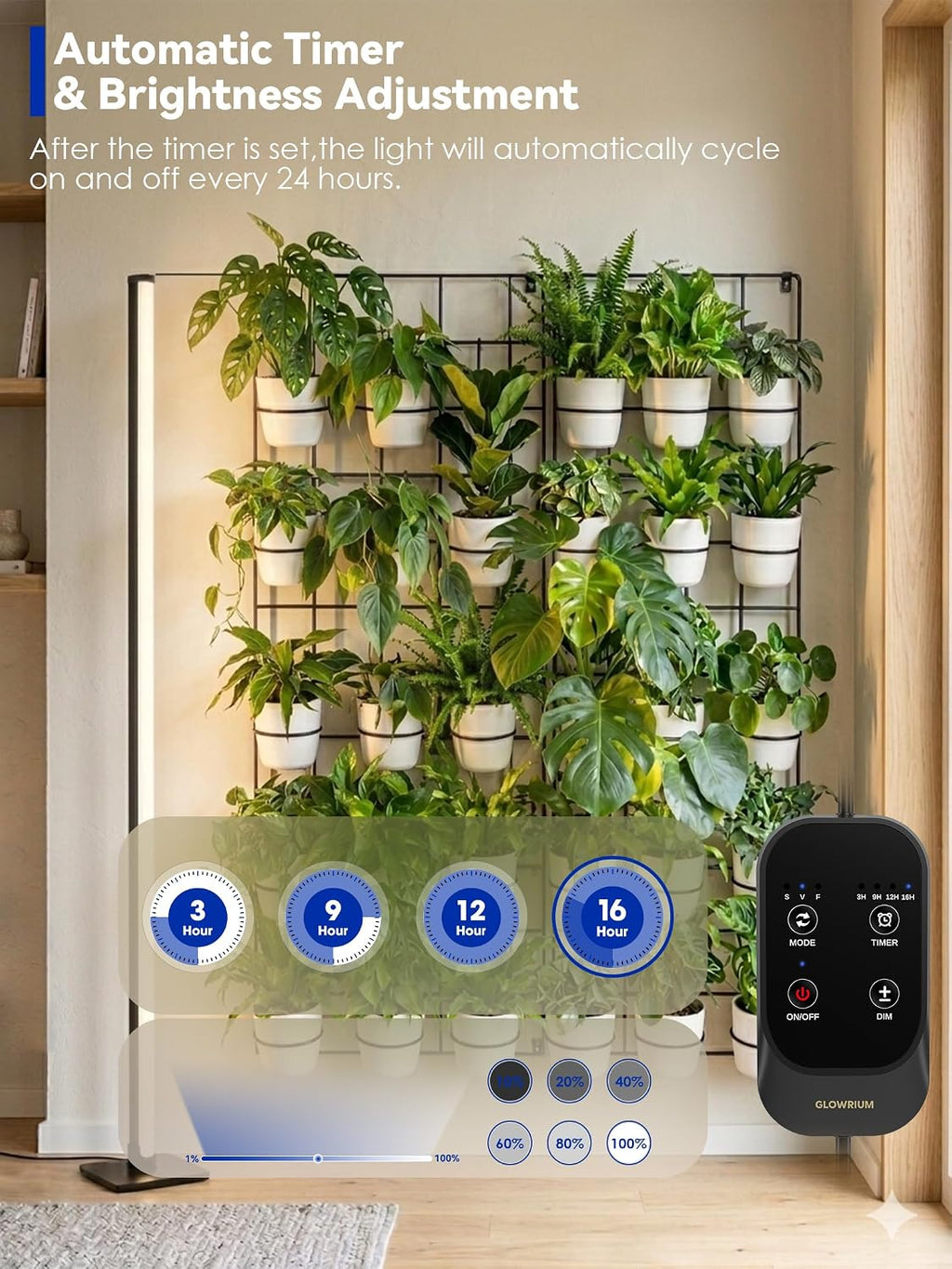60in Standing Grow Light, Vertical Grow Lights for Indoor Plants | 36W Growing Lights with 3 Light Modes, 268 LEDs
