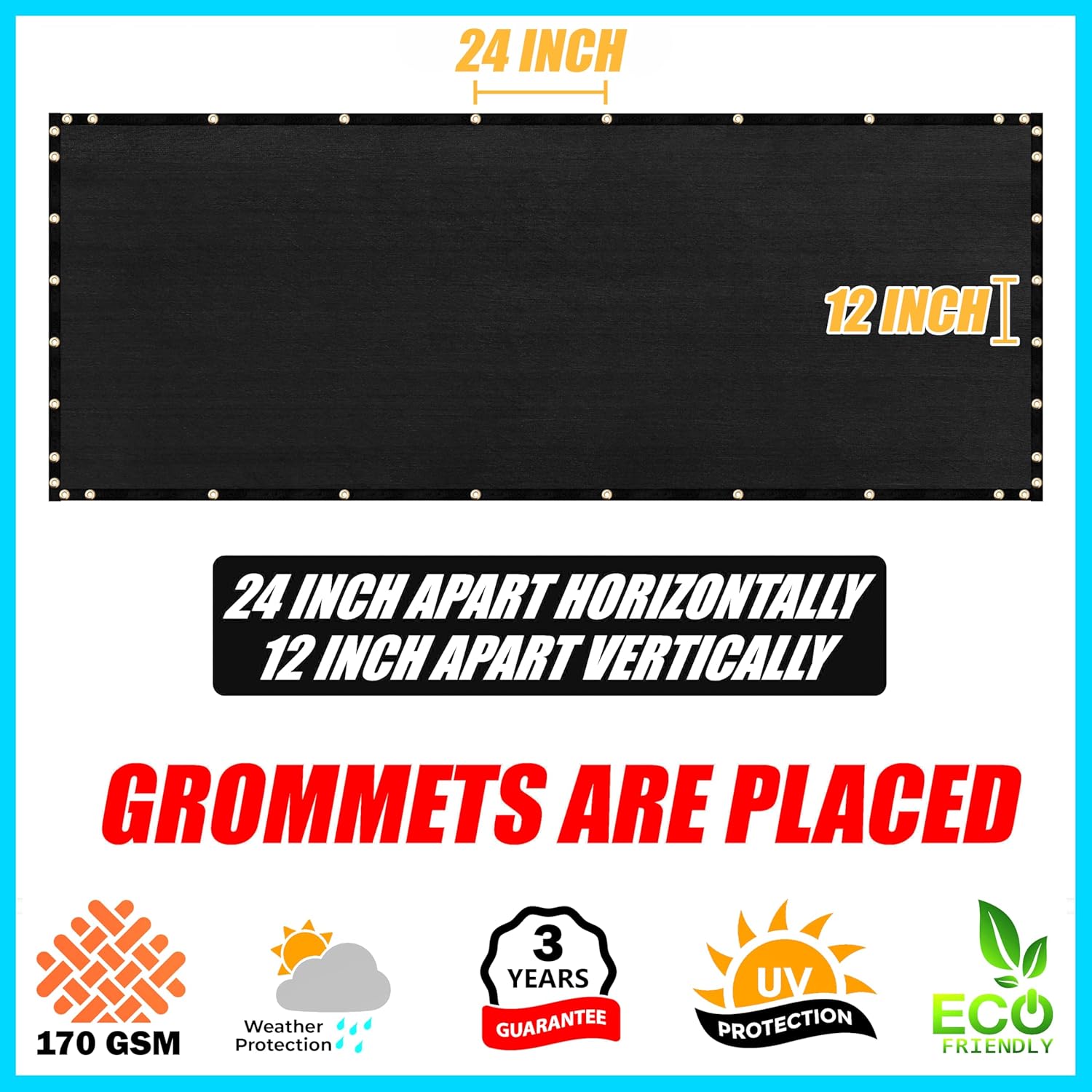 6' x 50' Black Fence Privacy Screen Windscreen Shade Fabric Cloth HDPE, 90% Visibility Blockage, with Grommets, Heavy