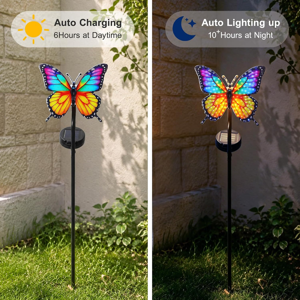 Solar Butterfly Garden Stake Light, 39.4" Outdoor Solar Garden Decor Light, Rainbow Glow Acrylic Butterfly, Auto On/Off