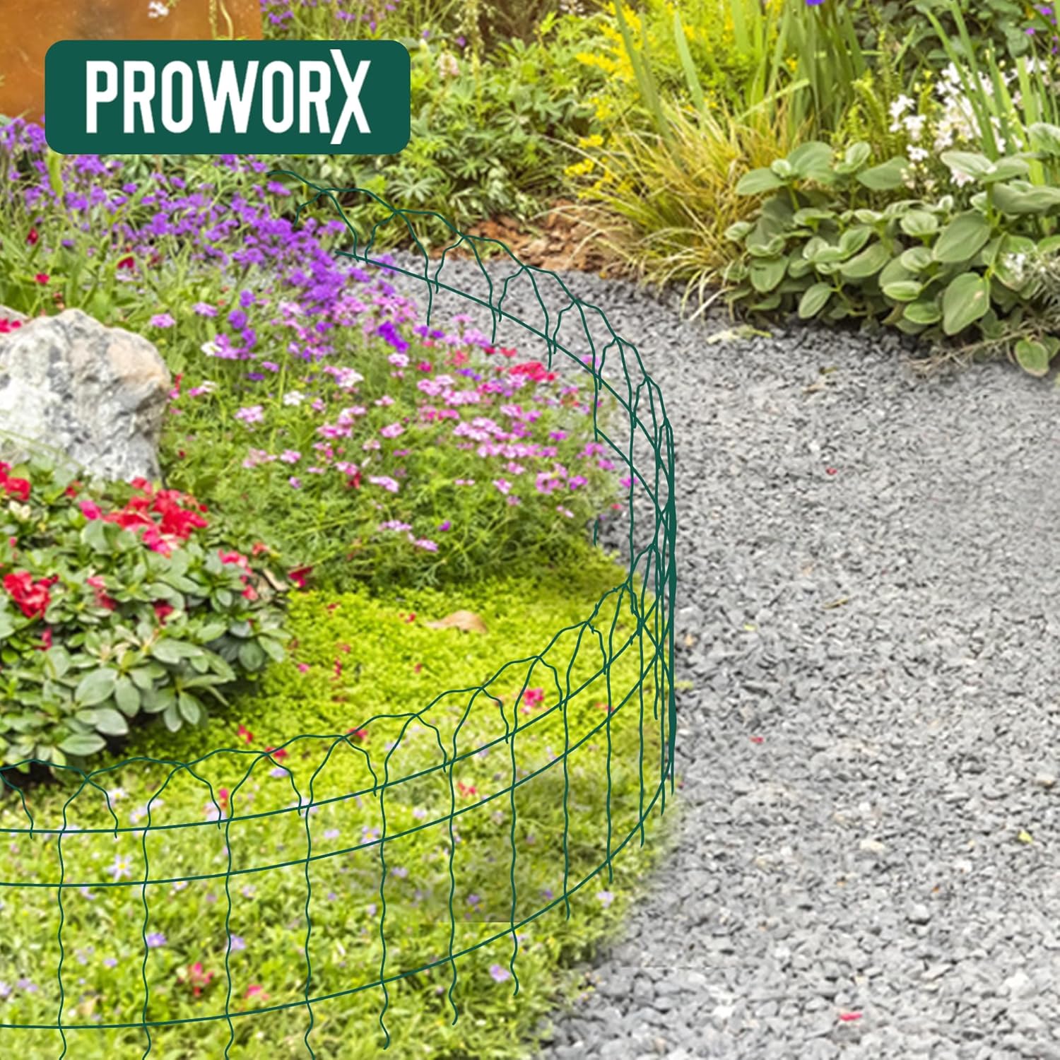 PROWORX Green Small Garden Fence Border Curve Wire Fencing 14”x40’(2 Rolls) | 2 Pack Metal Folding Decorative Flower
