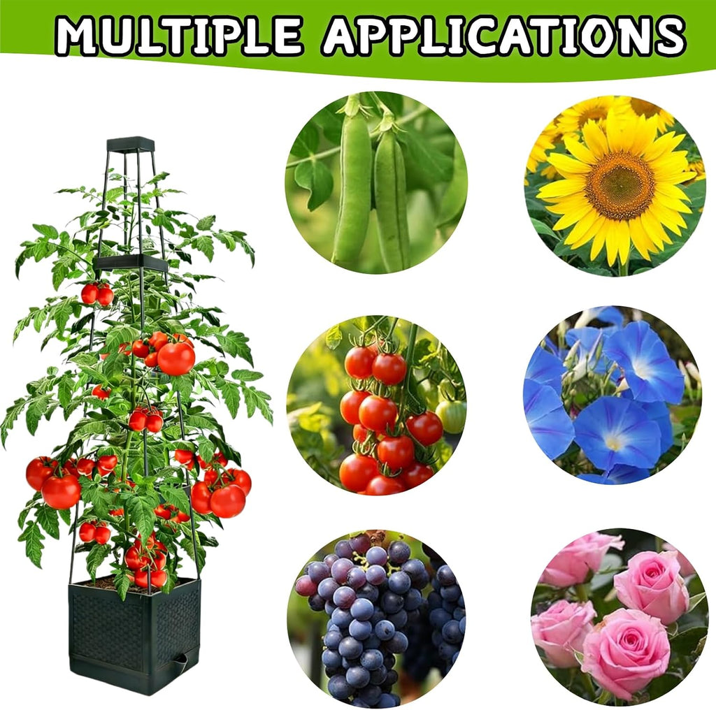 2Pcs Raised Garden Bed Tomato Planter Box with Trellis, 57 Inch Self-Watering Large Tomato Cage for Patio Garden Pots