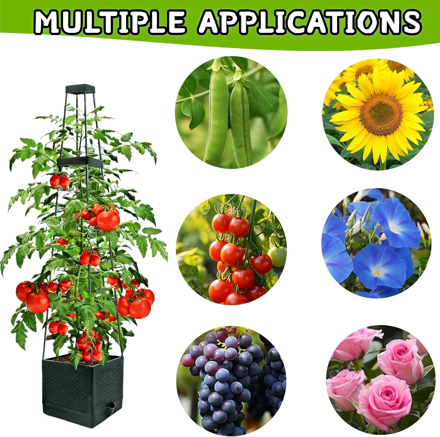 2Pcs Raised Garden Bed Tomato Planter Box with Trellis, 57 Inch Self-Watering Large Tomato Cage for Patio Garden Pots