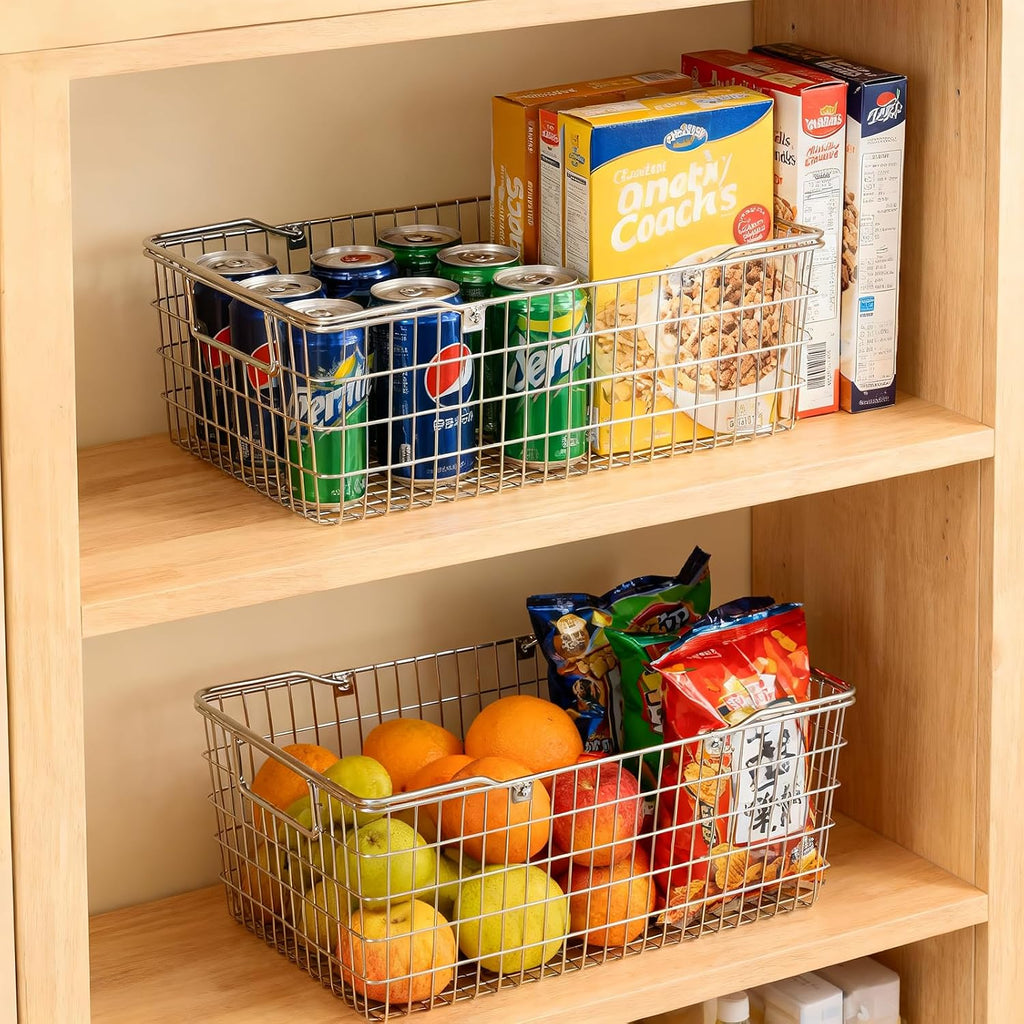 Wire Harvest Basket, Kitchen Organizers and Storage with Foldable Handle - 15.0"x9.8"x6.9" Portable Stainless Steel