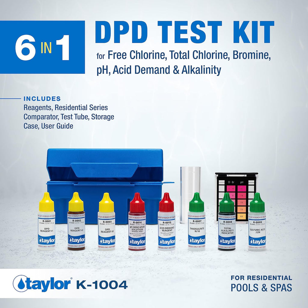 Taylor Technologies K-1004 DPD, 6-in-1 Pool Test Kit | Tests Free & Total Chlorine, Bromine, pH, Acid Demand &