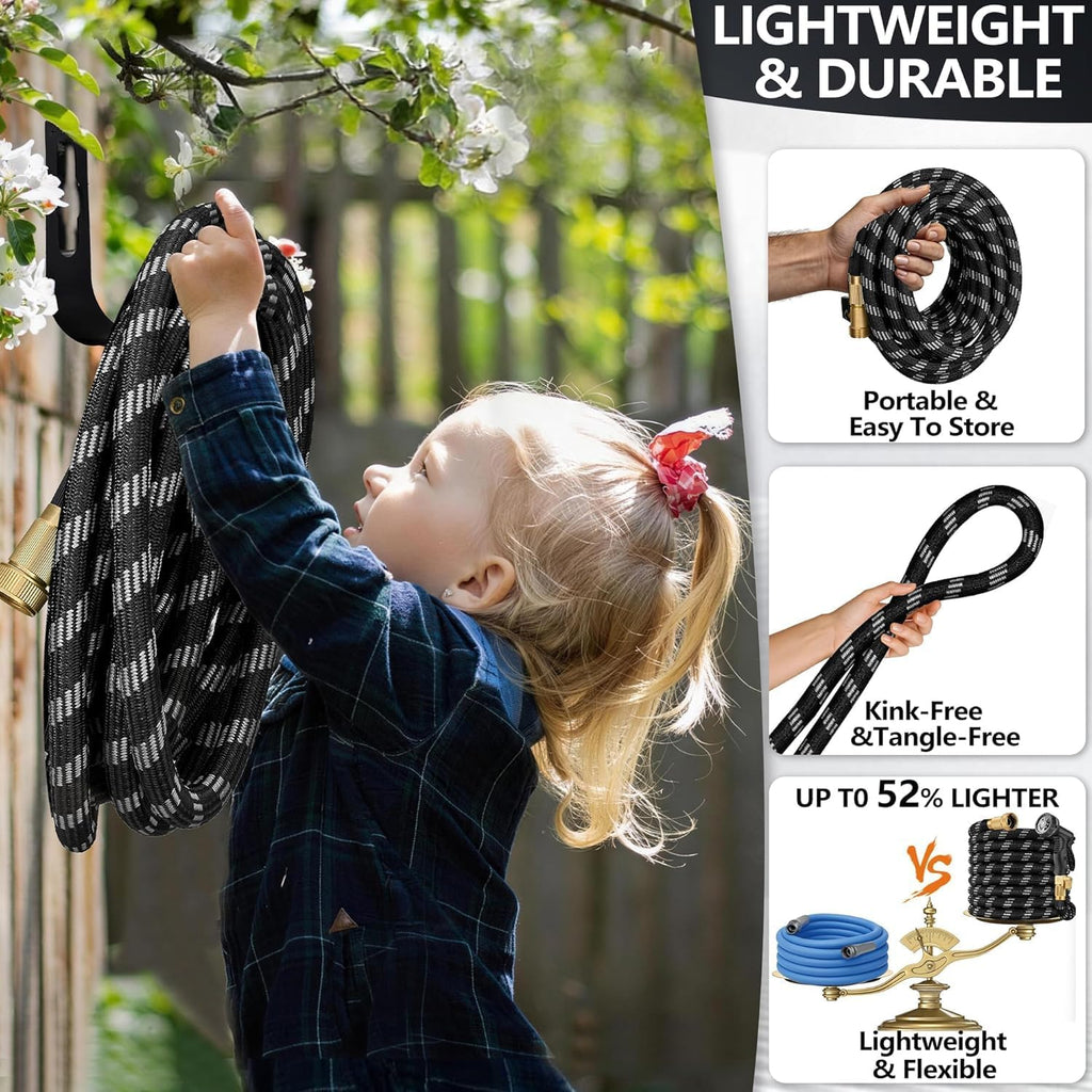 100 FT Non-Expandable Garden Hose, Lightweight Hose with 10 Function Spray Nozzle, Kink-Free Flexible Water Hose