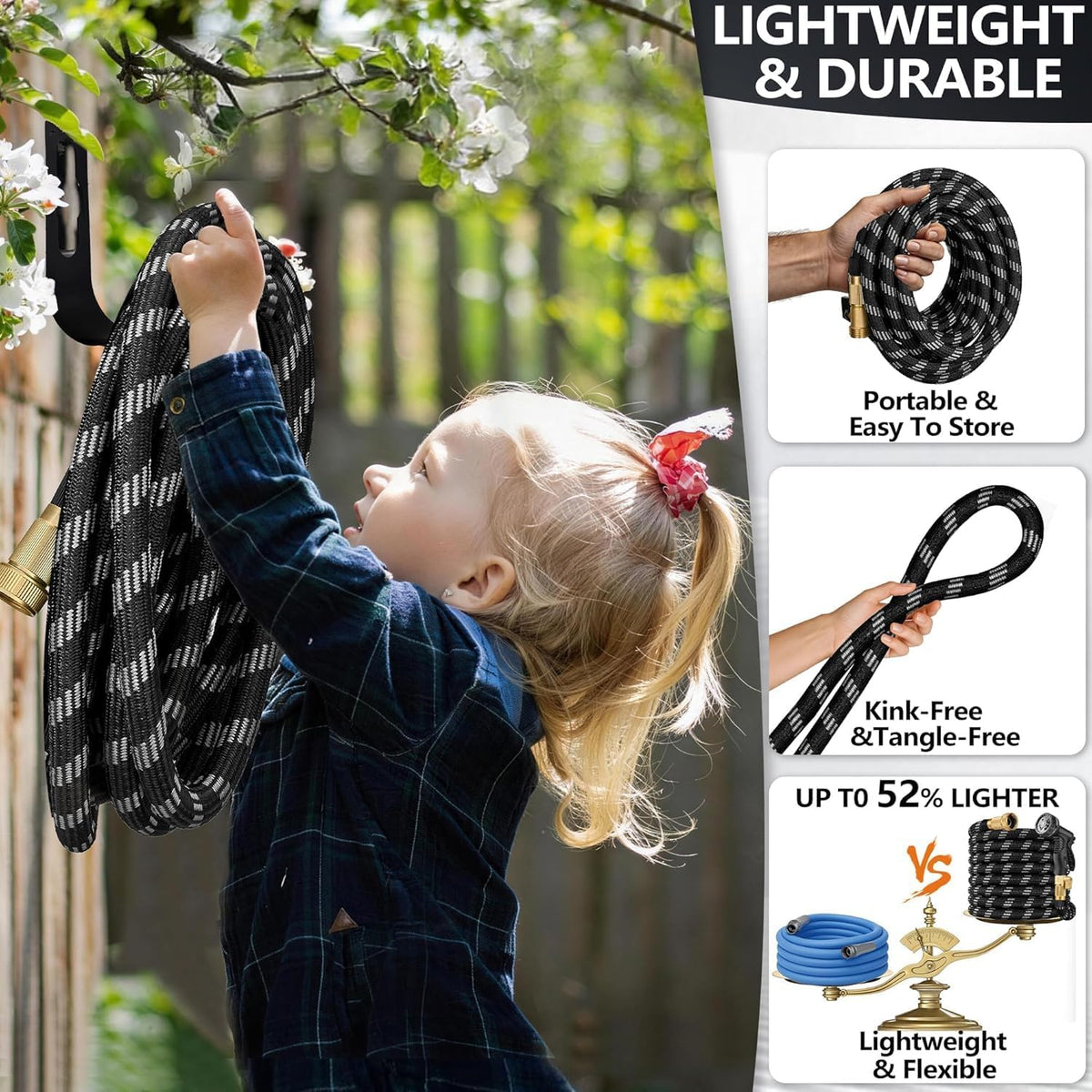 100 FT Non-Expandable Garden Hose, Lightweight Hose with 10 Function Spray Nozzle, Kink-Free Flexible Water Hose