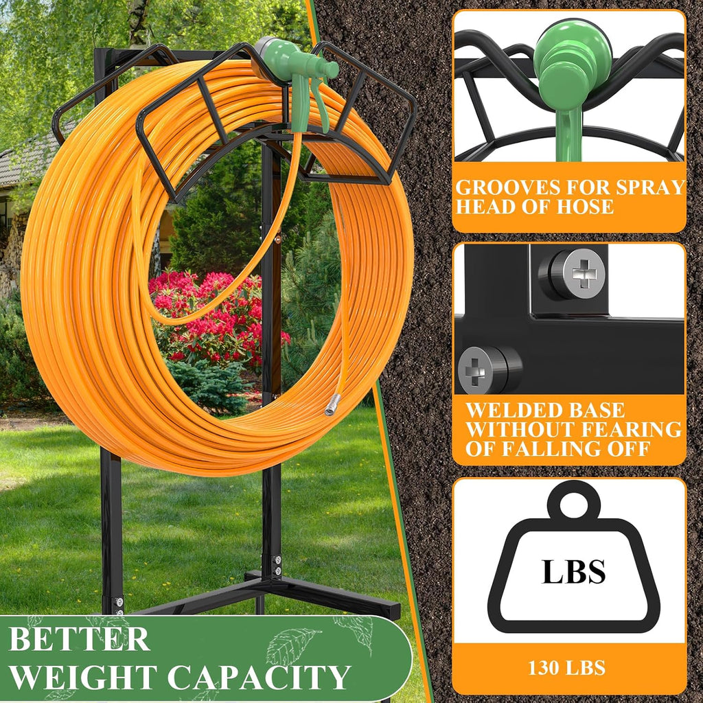 Qatsrin Super Stable Garden Hose Holder, Water Hose Reel holds 160ft, Black | Freestanding Water Hose Storage Hanger
