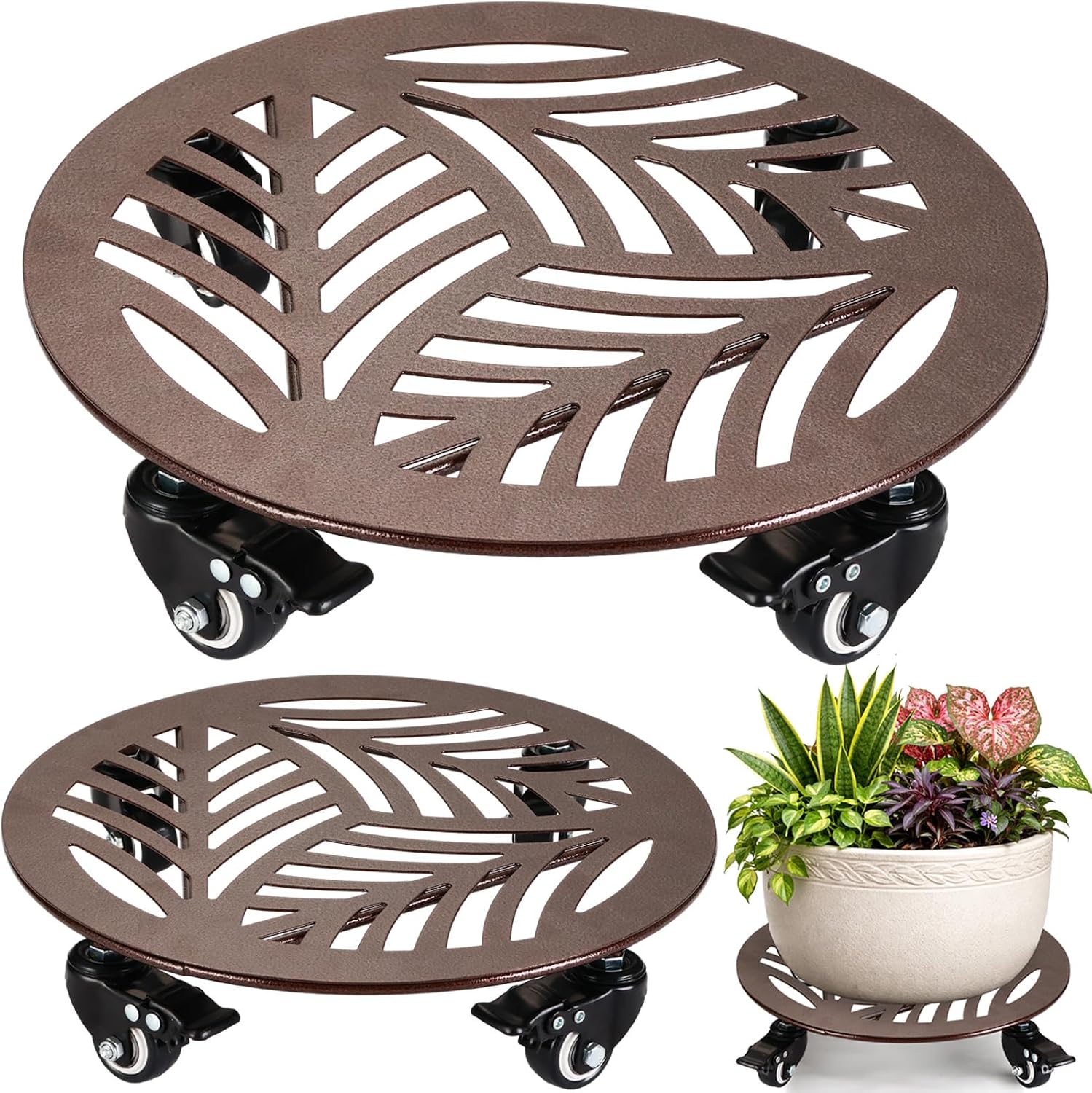 2-Pack Large Metal Plant Caddy with Wheels 13 Inches Heavy-duty Rolling Plant Stands with Casters Wheeled Flower Pot
