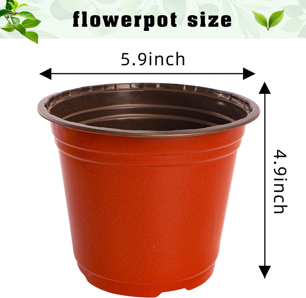 TDHDIKE 6" Plastic Plant Nursery Pots 200Pcs with 200 Labels | Red Seedling Flower Containers, Indoor/Outdoor Seed