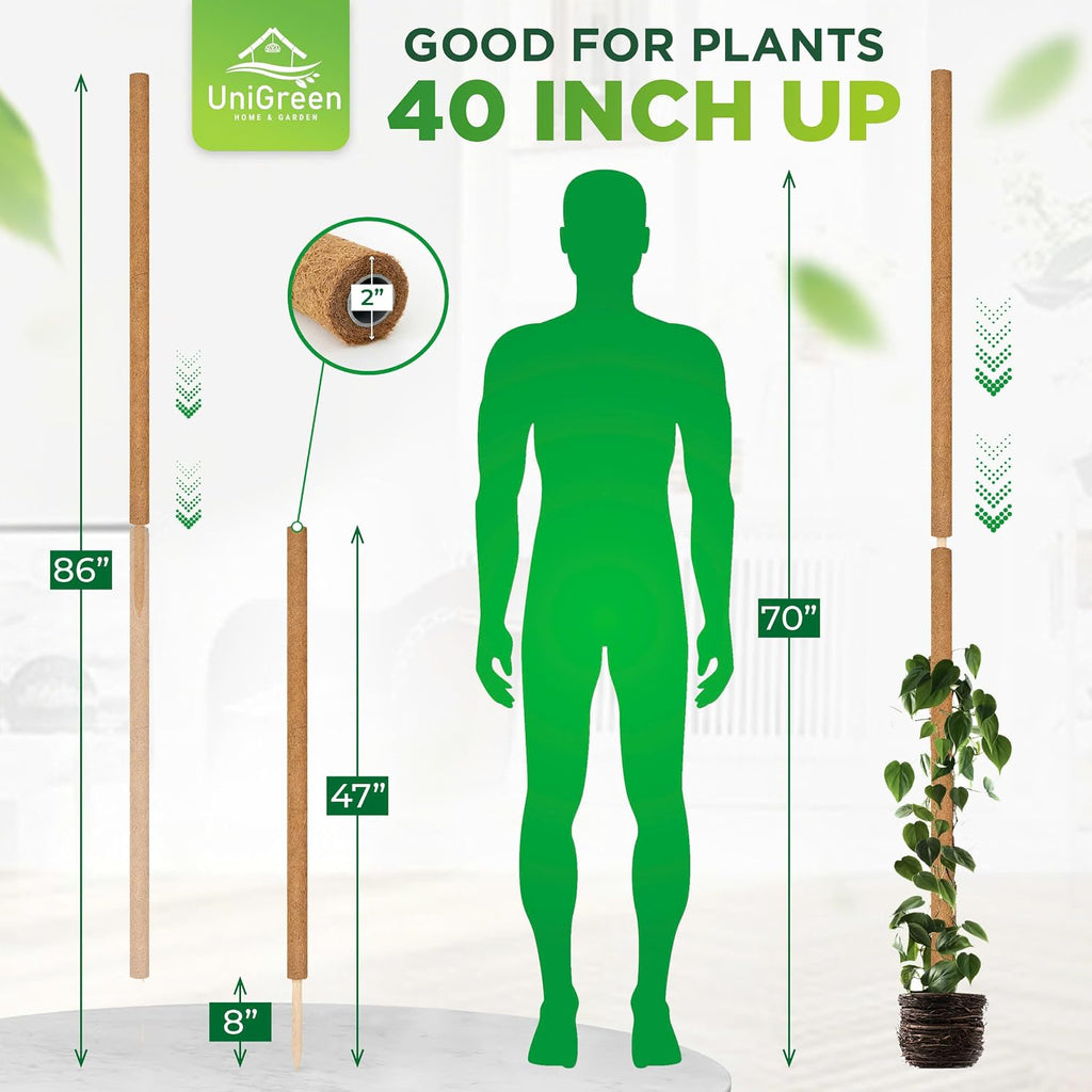UNIGREEN 2Pack 87'' Large Premium Moss Pole, Coir Totem Poles for Big Indoor Plants, 47'' Moss Sticks for Monstera