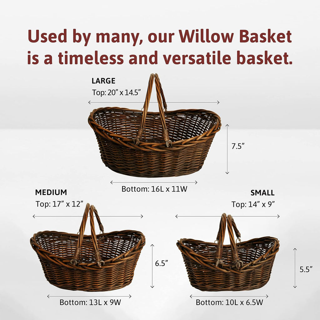 Wald Imports - Small Wicker Basket with Handle - Dark Brown Hand Woven Harvest Basket - Wicker Flower Basket for