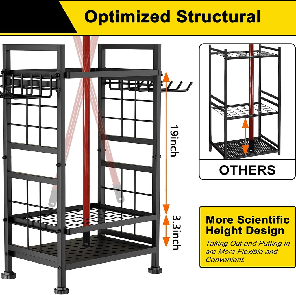 3 Tier Garden Tool Organizer, Garage Storage and Organization, Metal Yard Tools Storage up to 78 Tools, Heavy Duty