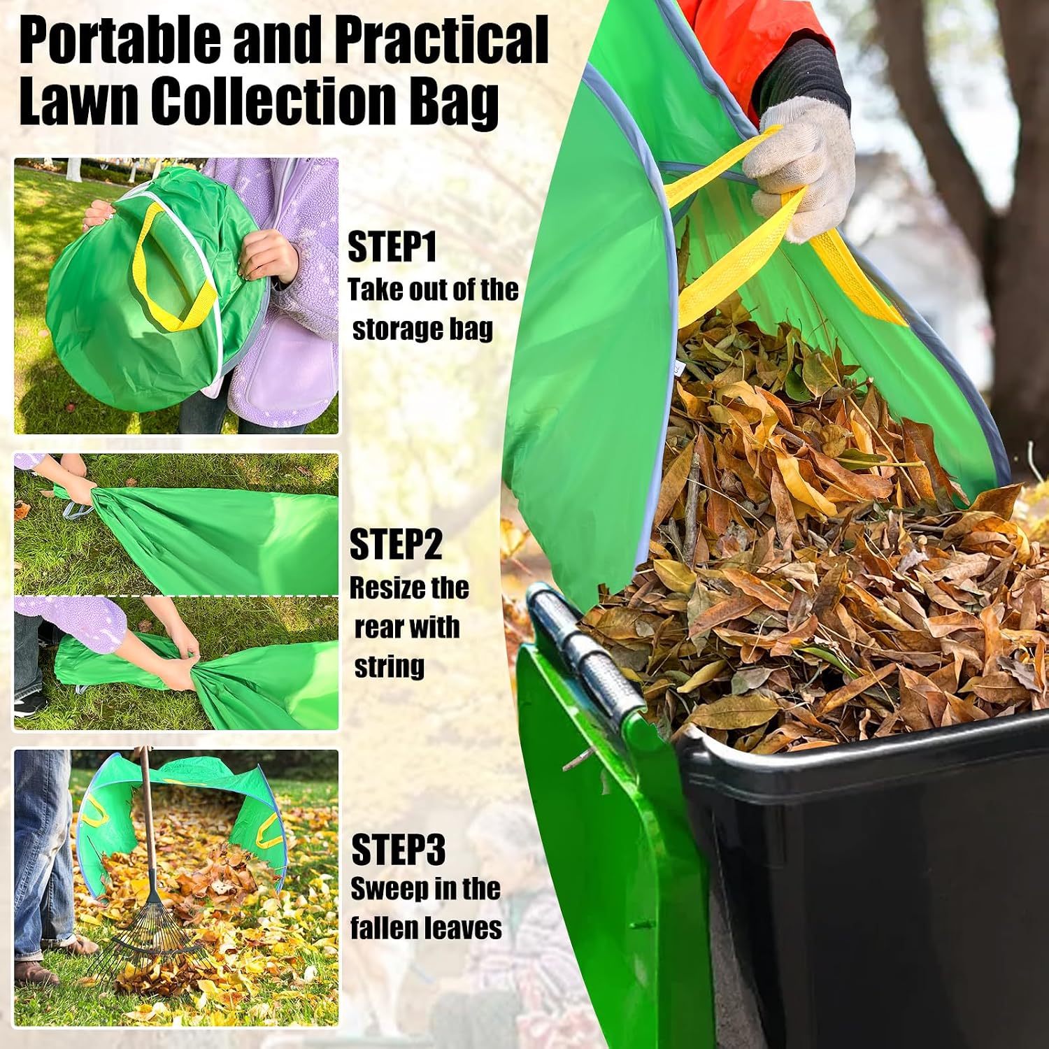 UQM Leaf Collector, Portable Pop Up Leaf Bags, Foldable Leaf Pick Up Tools | Foldable Leaf Pick Up Tools, Reusable Yard