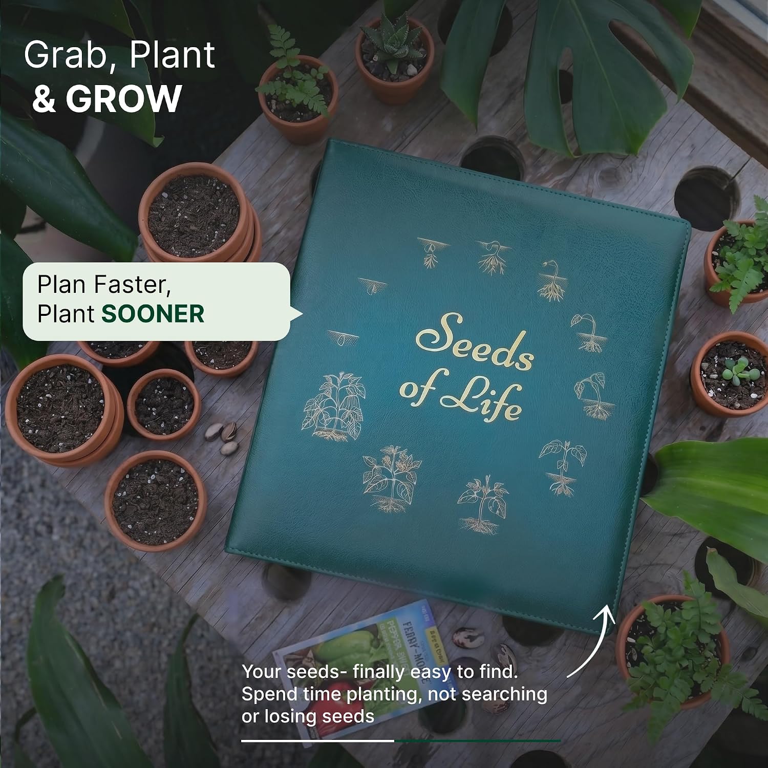 Seeds of Life - Seed Storage Organizer Binder – Compact Seed Packet Organizer with 50 Sheets Holding 200 Seed