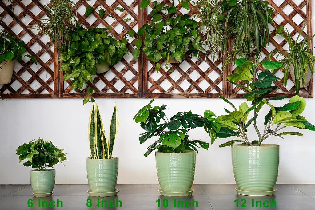 Ceramic Plant Pots - 6 Inch Ceramic Planter with Drainage Hole and Saucer, Modern Planters for Indoor Outdoor Plants
