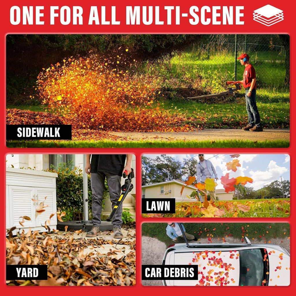 MZK 20V Cordless Leaf Blower, Lightweight Electric Blower, Wine Red | Includes 2 x 4.0Ah batteries and charger for