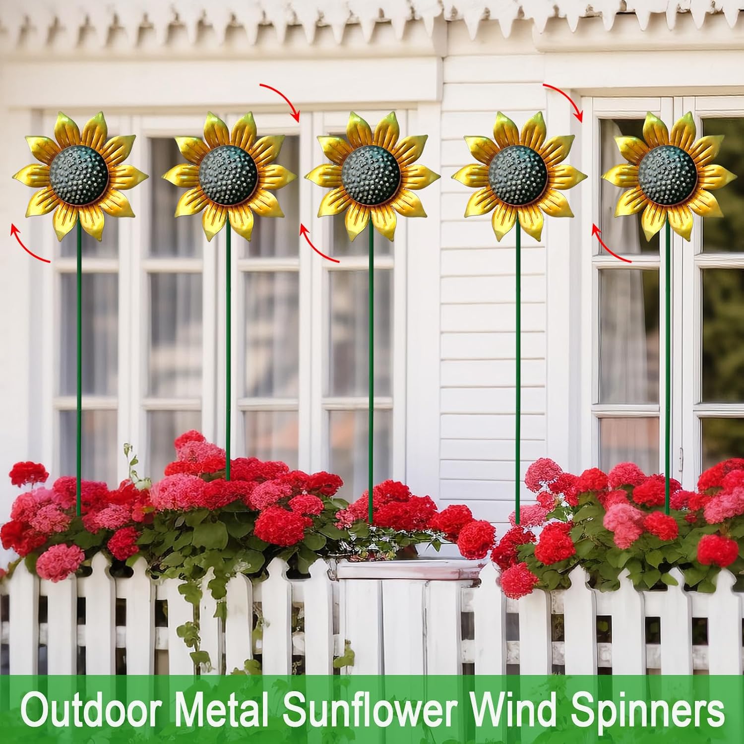 Metal Sunflower Wind Spinners,5 Pack Flower Outdoor Yard Garden Stakes | Metal Wind Spinner for Yard Stake,Patio,Lawn
