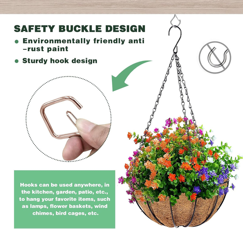50 Pcs Outdoor Hooks for String Lights,Screw Hooks for Hanging Plants,Ceiling Hooks with Safety Buckle,Square Hanger