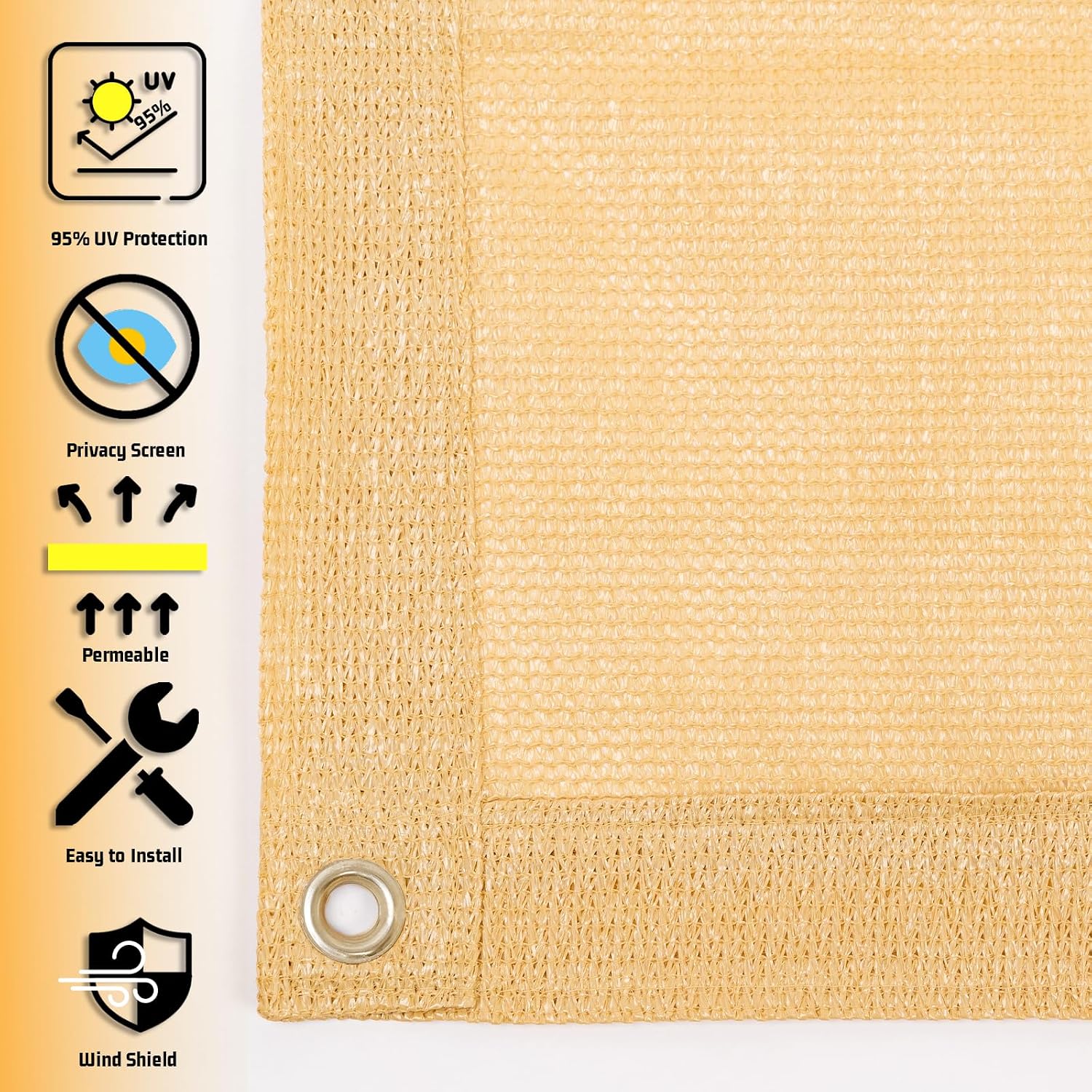 SUNNY GUARD 90% Shade Cloth 8 x 10 FT with Grommets, Sand | Sun Shade Screen Fabric Shade Cover Tarp with Grommets for