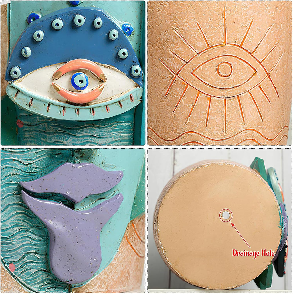 Mrlikale Abstract Face Planter Pots, Unique Head Planter with Drainage Hole | 6.4 Inch Hand-Painted Mask Flower Pot for