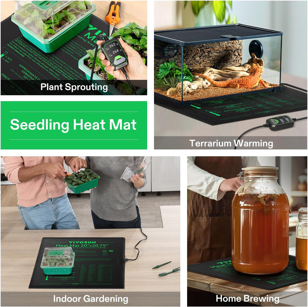 VIVOSUN 20"x20.75" Seedling Heat Mat with Built-in Temperature Controller | UL & MET-Certified Waterproof Plant Heating
