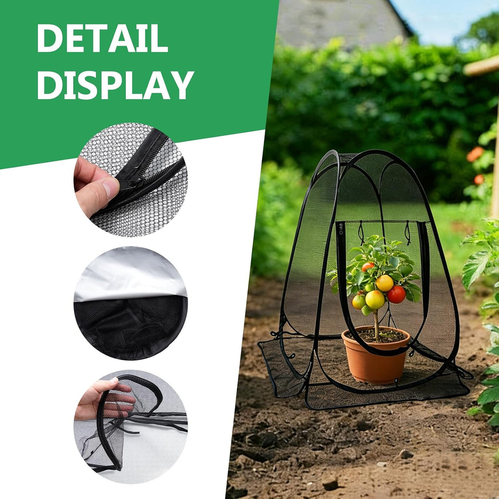 2 Pack 28 x 28 x 32 Inch Pop-up Gardening Net Cover with 8 Extended Stakes, Windproof Blizzard-Resistant, Plant Tent
