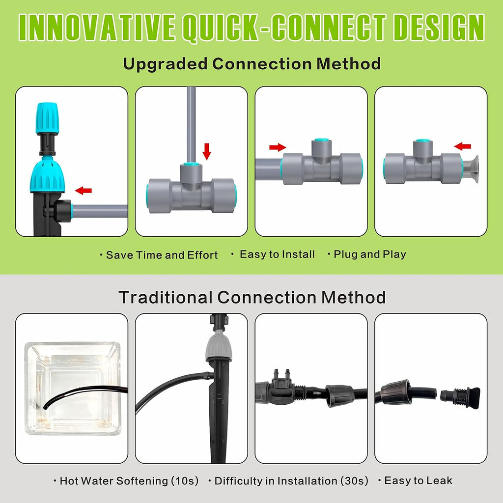 Drip Irrigation System 98ft, Fast Connect Automatic Irrigation Kit with 12mm, 6mm Blank Distribution Tubing and