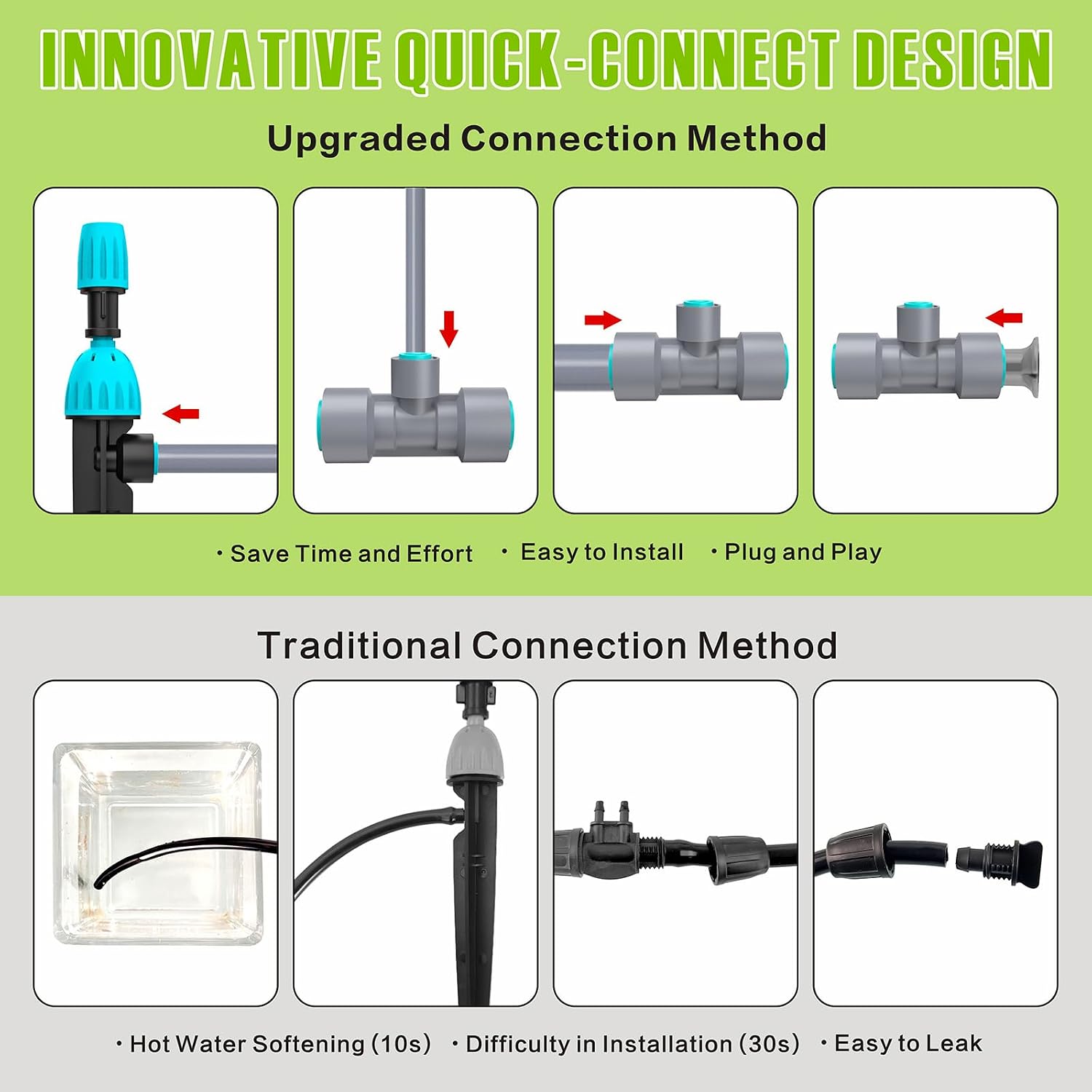Drip Irrigation System 98ft, Fast Connect Automatic Irrigation Kit with 12mm, 6mm Blank Distribution Tubing and