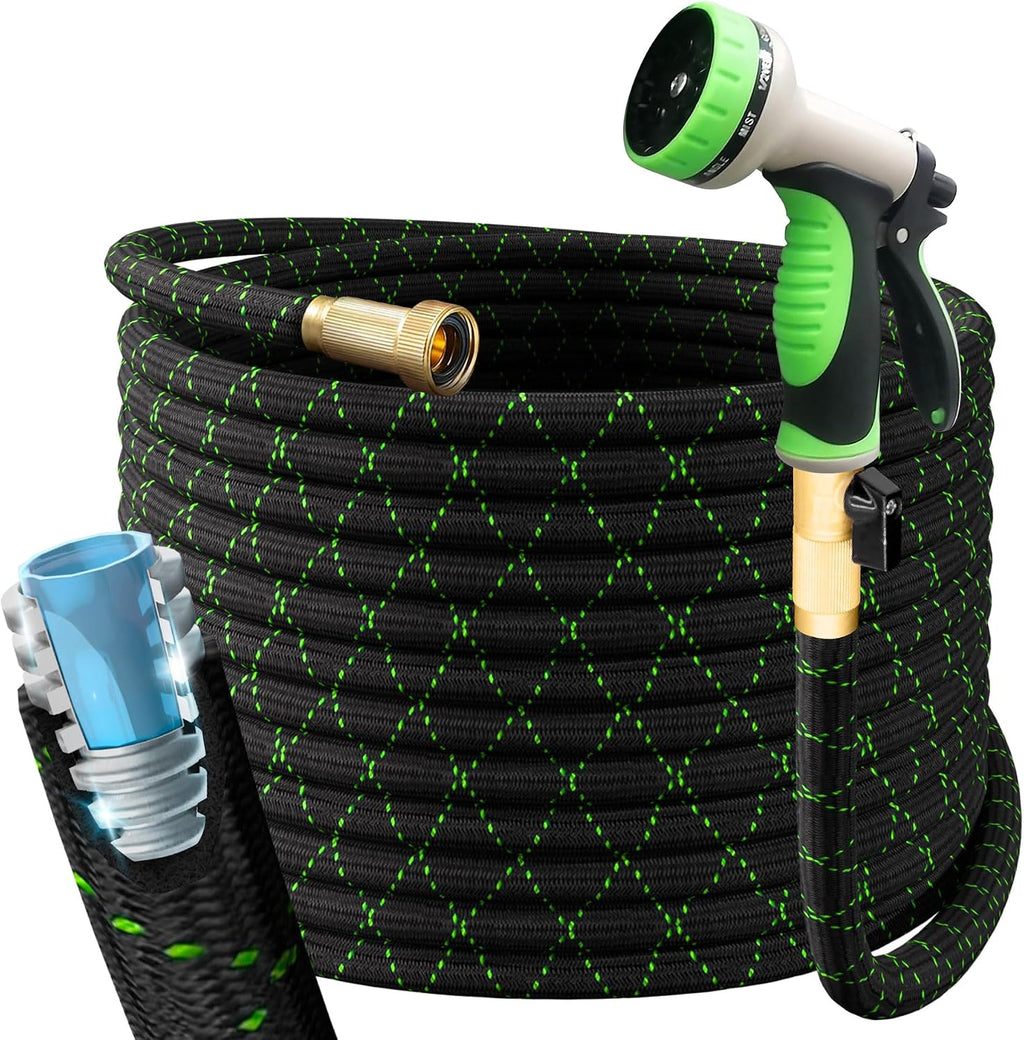 Garden Hose, NON-EXPANDABLE 25 Feet Premium Quality Stainless Steel Metal Water Hose with Durable Fabric Skin, Hose For