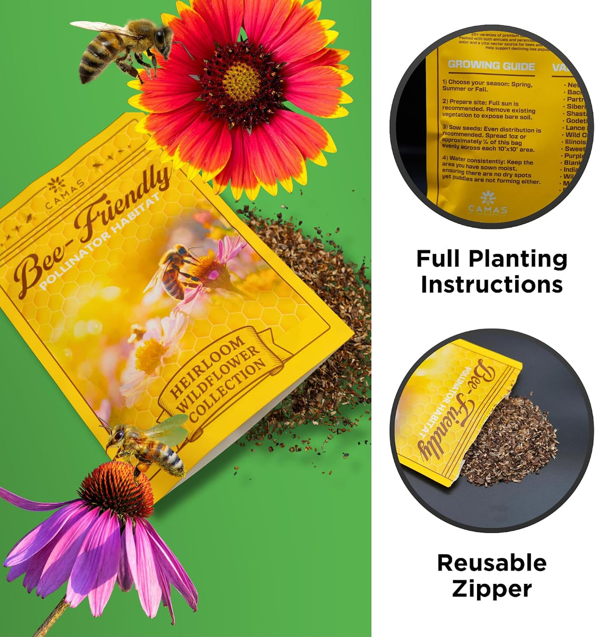 Camas Wildflower Seeds Bulk 1/4 lb – Perennial & Annual Wildflower Seed Mix for Planting Outside, Pure Seed No Fillers