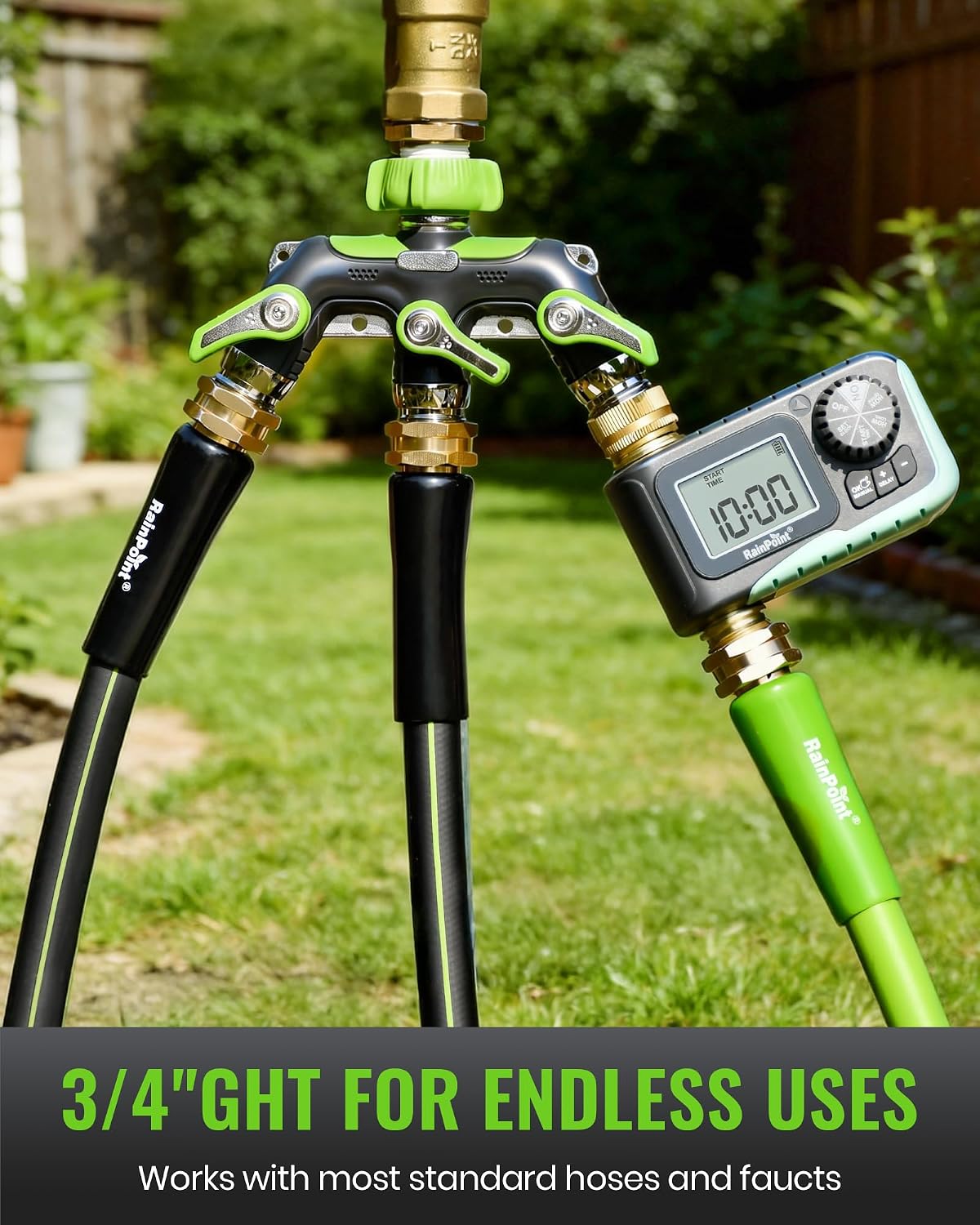 RAINPOINT 3 Way Hose Splitter, 100% Metal Heavy Duty Garden Hose Splitter With 1.9" Extra Long Handle & Individual Shut