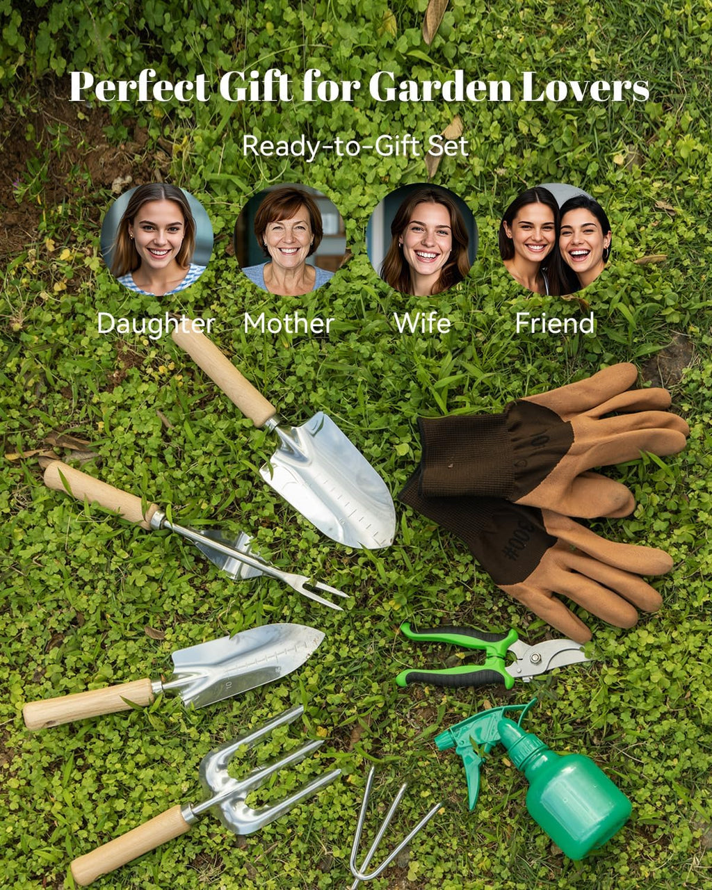 VerdantVibes 9-Piece Garden Tool Set - Heavy Duty Gardening Hand Tools with Ergonomic Non-Slip Grips, Rust-Resistant