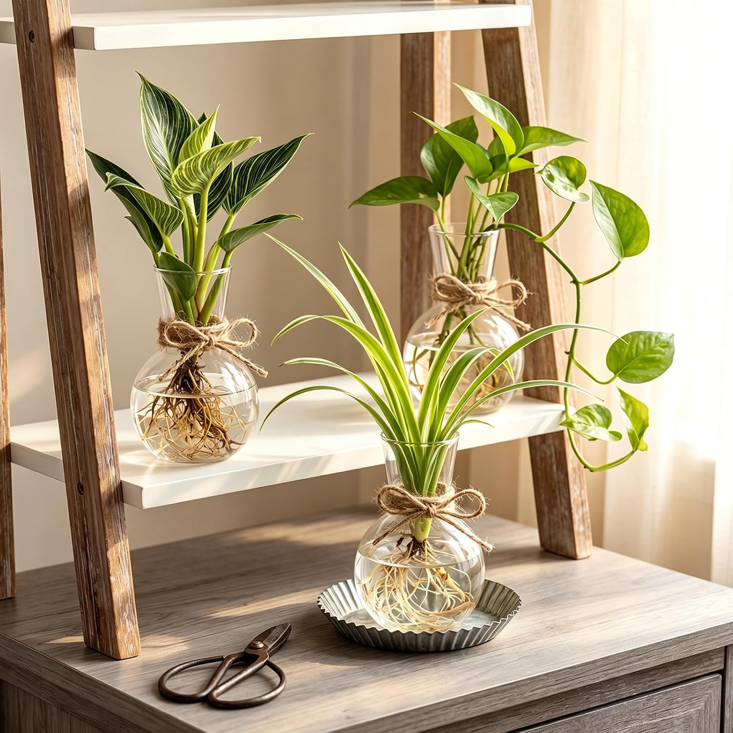 10 Pack Glass Plant Propagation Stations, Plant Terrarium Bulb Glass Propagation Vases with Hemp Rope, Clear