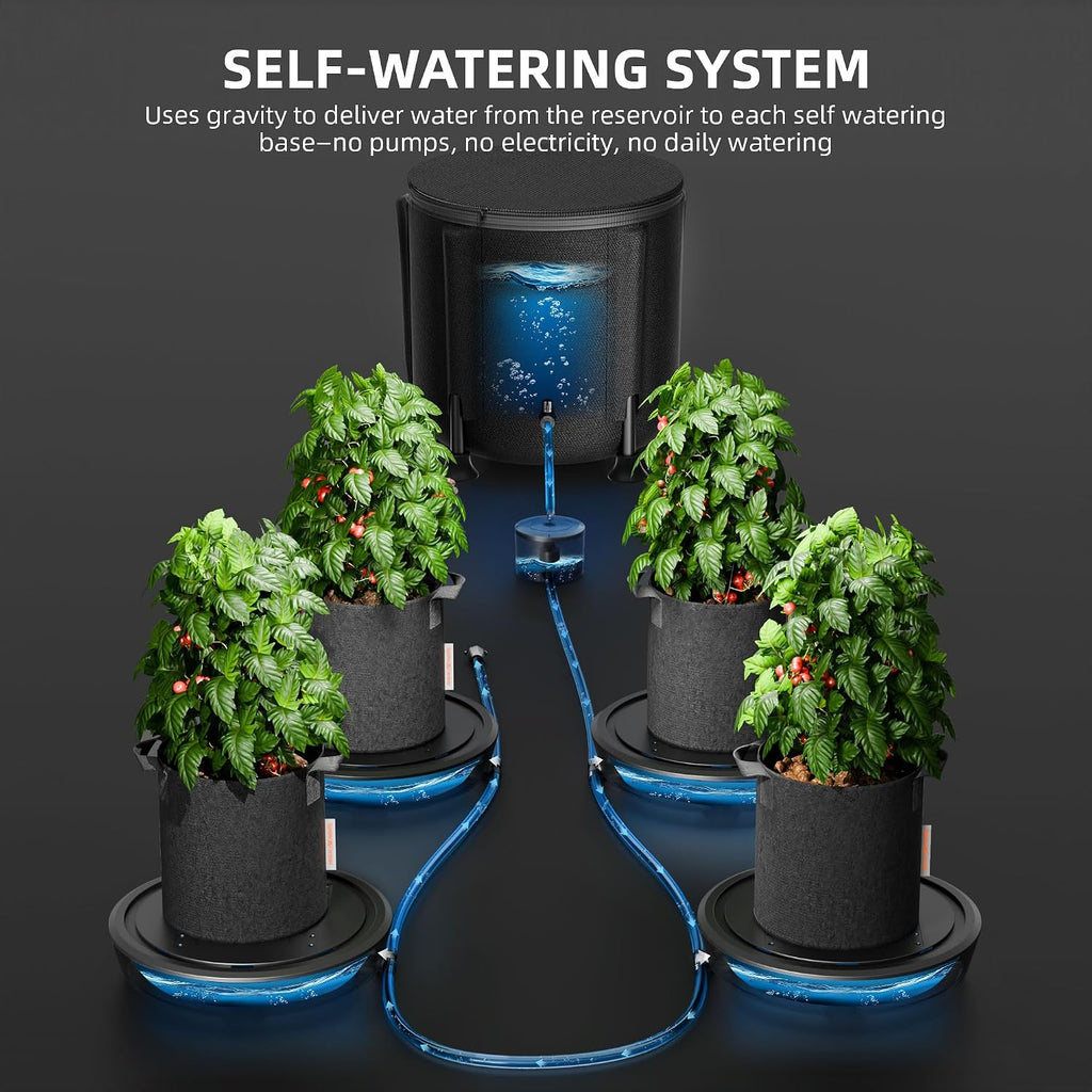 Spider Farmer 4 Pot Gravity-Fed Self Watering System, Automatic Watering | Equipped with 13 Gallon Reservoir & 5 Gallon