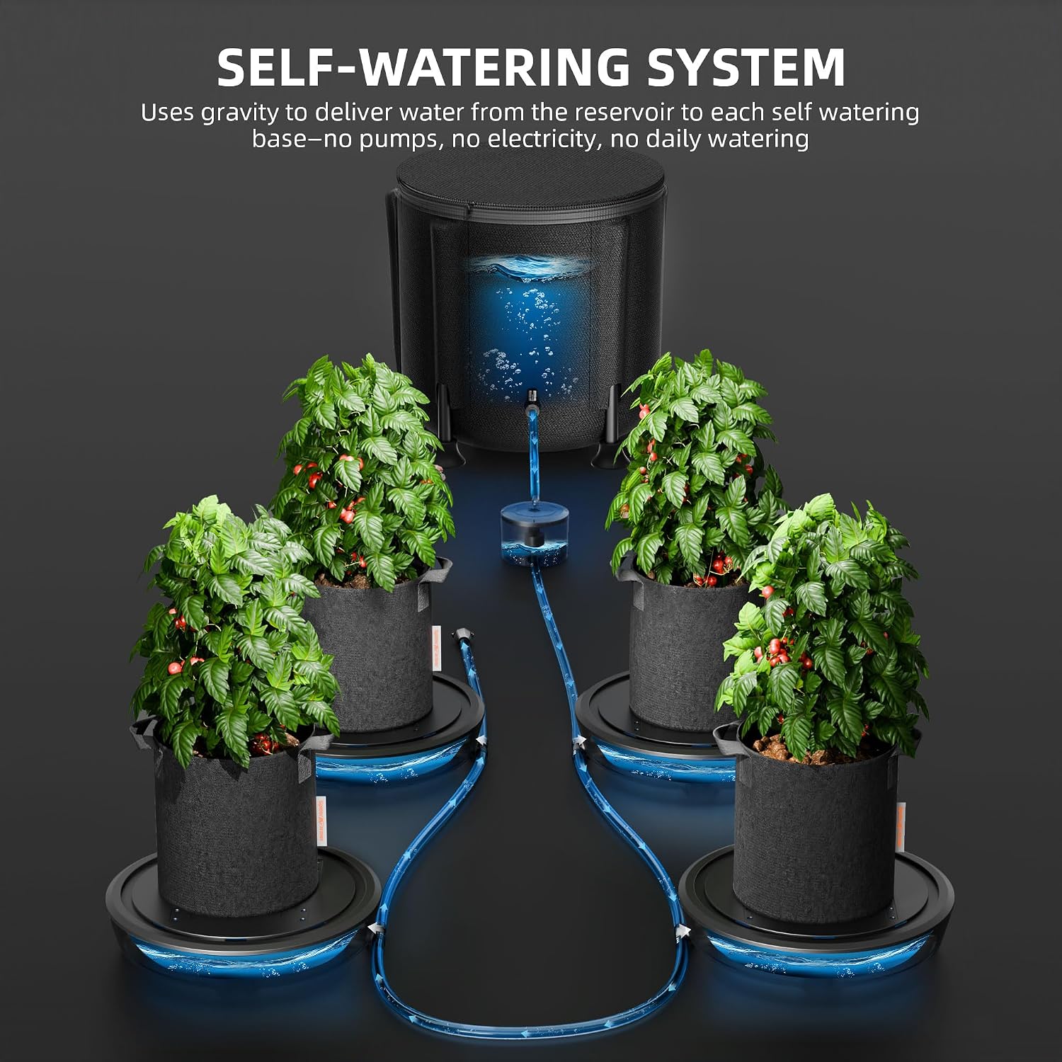 Spider Farmer 4 Pot Gravity-Fed Self Watering System, Automatic Watering | Equipped with 13 Gallon Reservoir & 5 Gallon