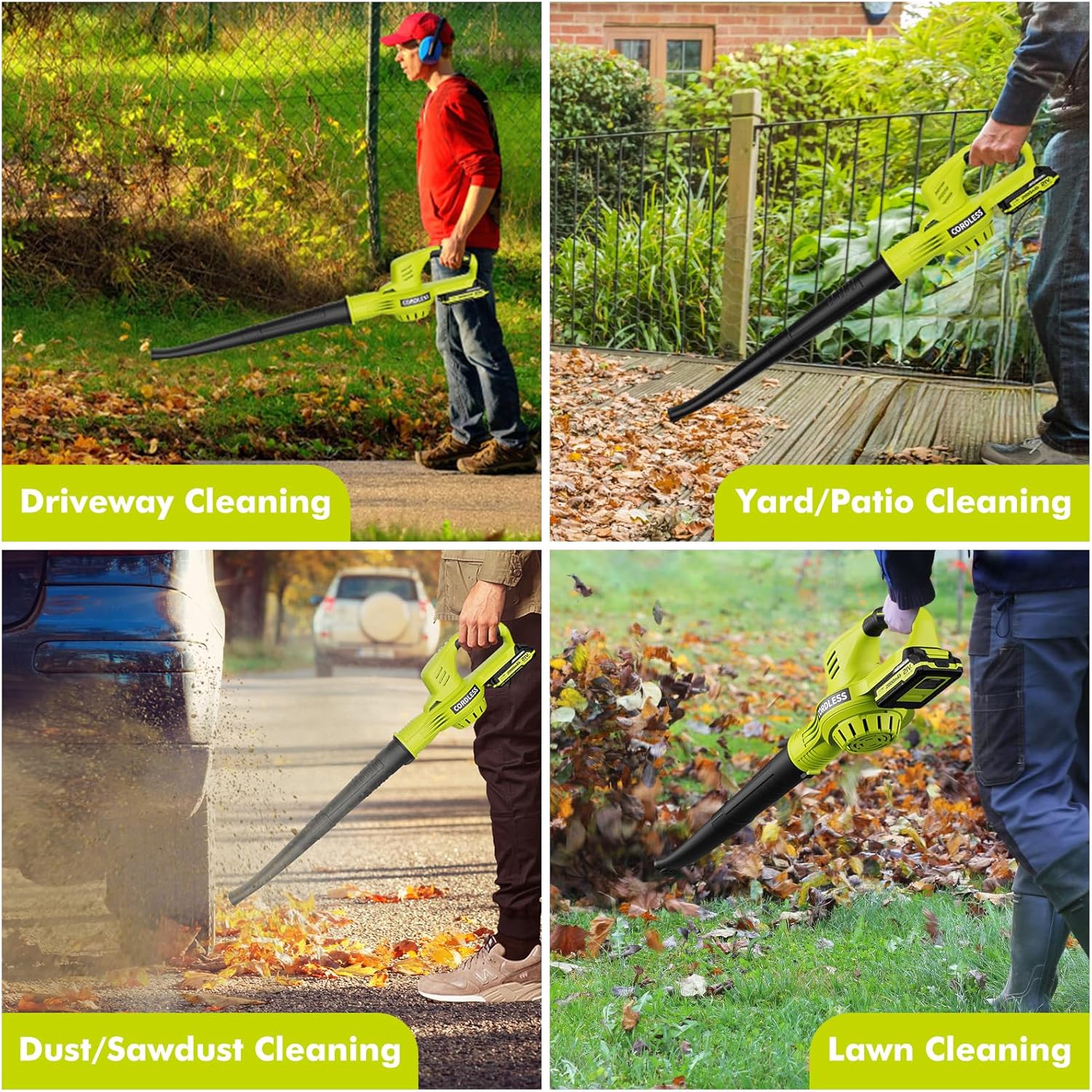 Leaf Blower Cordless 21V Electric with 2 Batteries and Charger Lightweight | 2 Speed Modes & 2.0Ah Powerful Battery