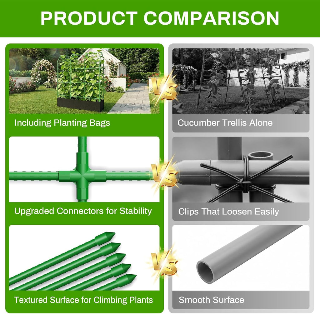 Large Cucumber Trellis with Grow Bag, 65" Tall Metal Garden Trellis for Climbing Plants Outdoor, Reusable Cucumber