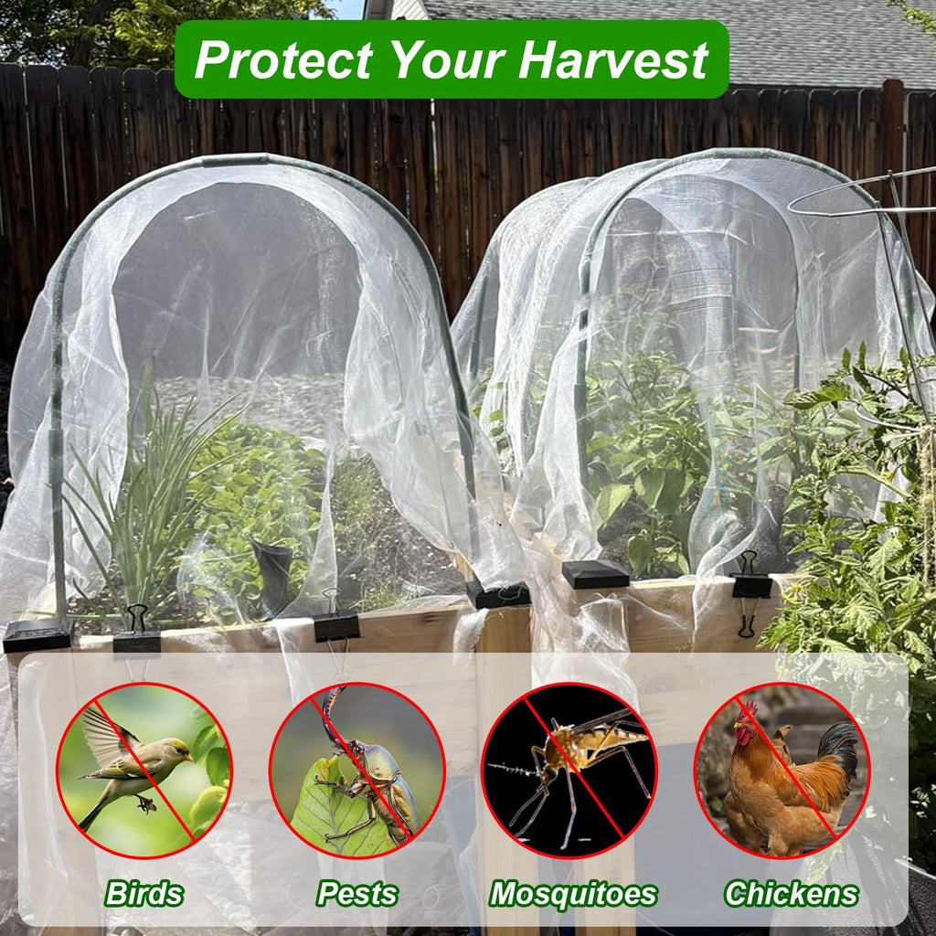 Garden Netting Kit, Garden Hoops 6Pcs+10x20FT Garden Mesh Netting with 18 Clips Barrier Bird Barrier Protection Net